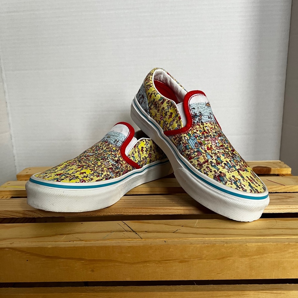 Where’s Waldo Vans Kids Colorful Slip-On Sneakers